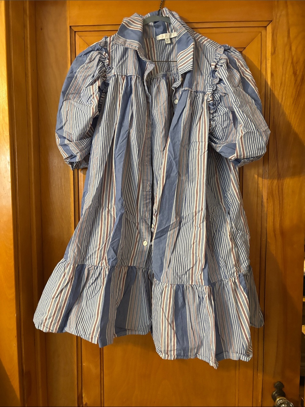 Karlie Blue and White Striped Midi Dress